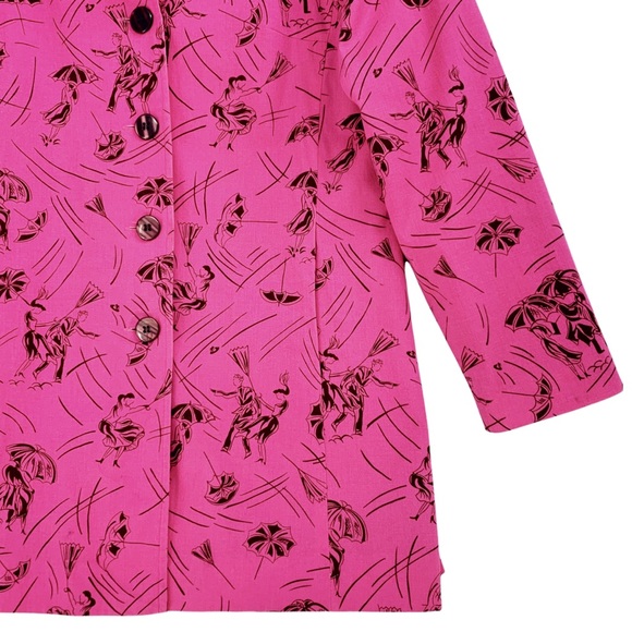 Bright Pink with Black Print Light Jacket - Picture 4 of 15